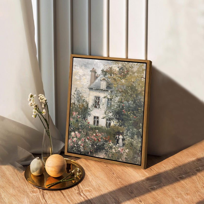 AKWISH Floating Framed Canvas Vintage Wall Art, Neutral English Cottage Rose Garden Oil Paintings Print, Spring Pictures Wall Decor for Living Room Hallway Bedroom Office Rustic Decor 8x10 inch - Image 2