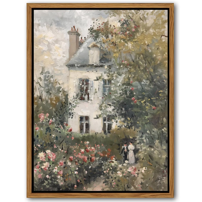 AKWISH Floating Framed Canvas Vintage Wall Art, Neutral English Cottage Rose Garden Oil Paintings Print, Spring Pictures Wall Decor for Living Room Hallway Bedroom Office Rustic Decor 8x10 inch - Image 1