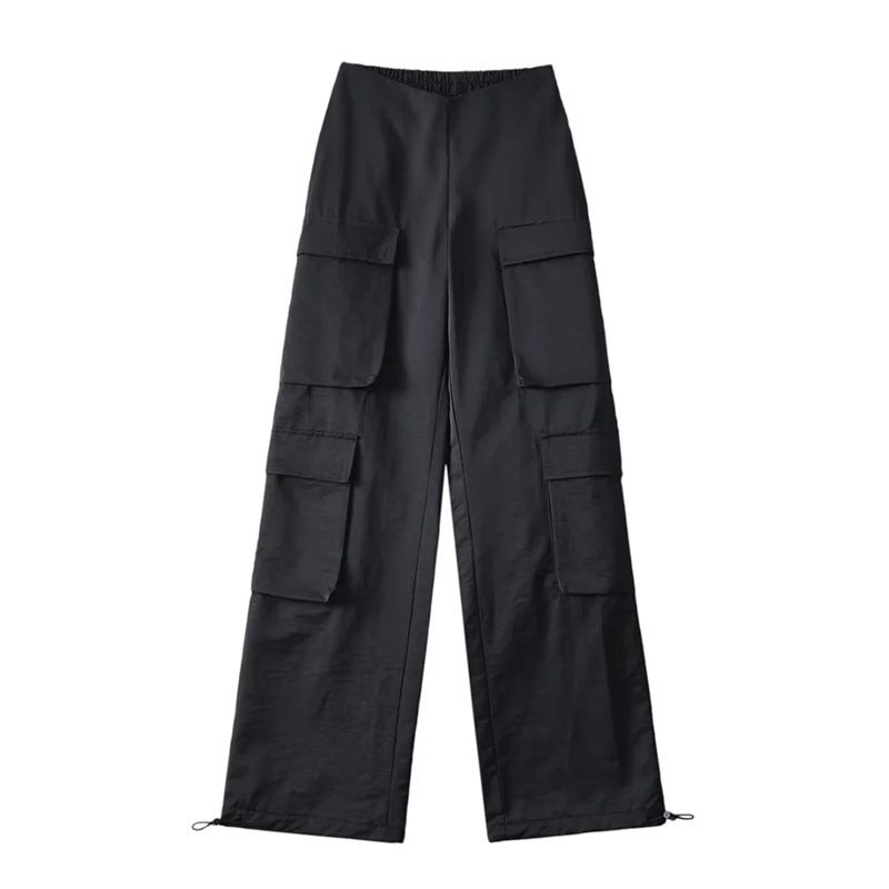 American Street Style Three-Dimensional Multi-Pocket Straight-Leg Cargo Pants Versatile Casual Loose Drape Jogger Pants for Women Autumn Style Black