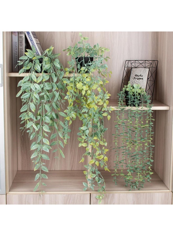 هومار كيت النباتات المعلقة صناعيا، 3 حزمة مزيفة وعاء النبات الخضري فاو أوكالبتوس الكرم، ماندالا الكرم، أوراق جراب البازلاء في وعاء لغرفة المنزل في الهواء الطلق الرف ديكور - Image 3