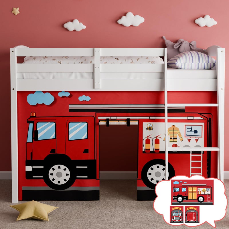 YRDKB سرير بطابقين YRDKB على شكل شاحنة إطفاء 45 سم مع ستائر مميزة وقابلة للتخصيص للأطفال لتعزيز الإبداع الخيالي ستائر سرير بطابقين 3 قطع توأم