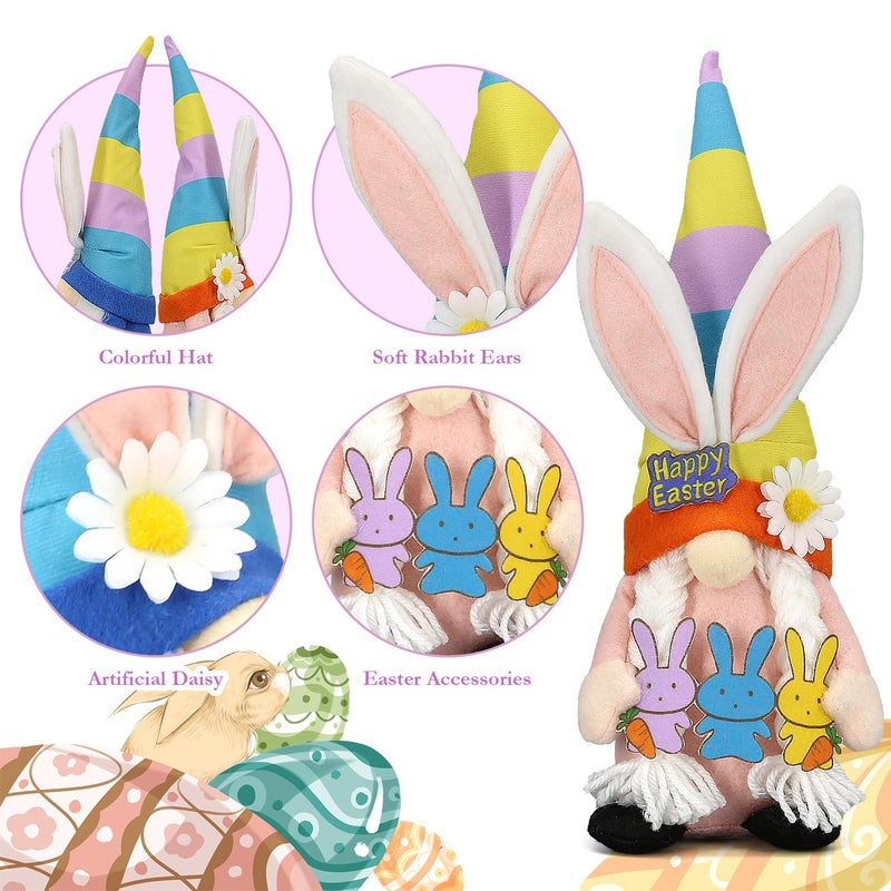 Lovinland Easter Decorations - Bunny Gnomes Decor for Home, Indoor, Tiered Tray, Office, Desk - Spring Rabbit Stuffed Centerpiece Table - Easter Basket Stuffers Essentials for Women - Gnome Gifts - Image 5