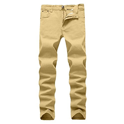 WULFUL Men's Slim Fit Skinny Stretch Comfy Jeans Denim Pants Khaki - Image 1