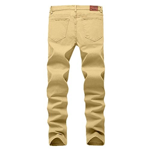 WULFUL Men's Slim Fit Skinny Stretch Comfy Jeans Denim Pants Khaki - Image 2