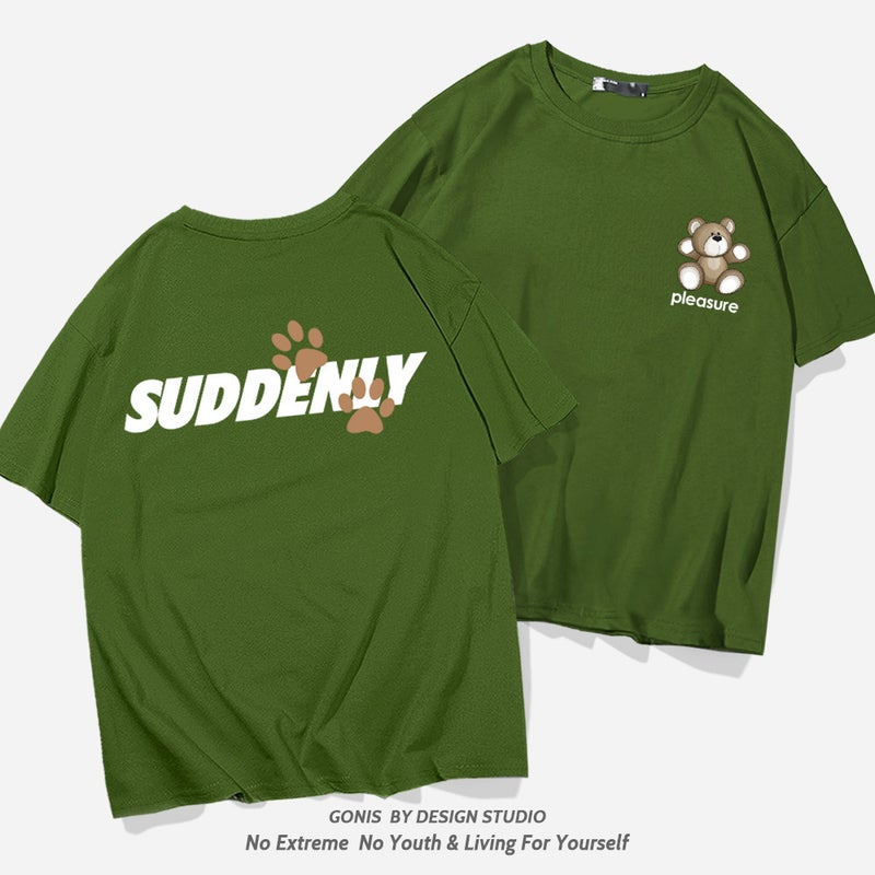 Bear Short-Sleeved T-Shirt Summer Men'S And Women'S Trendy Brand Cartoon Printed Korean-Style Loose Cotton Shoulder Half-Sleeved Kiss Clothes - Image 1