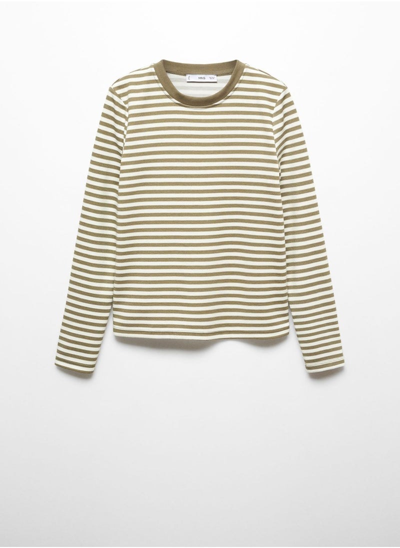 MANGO - Crew Neck Striped T-Shirt - Image 1