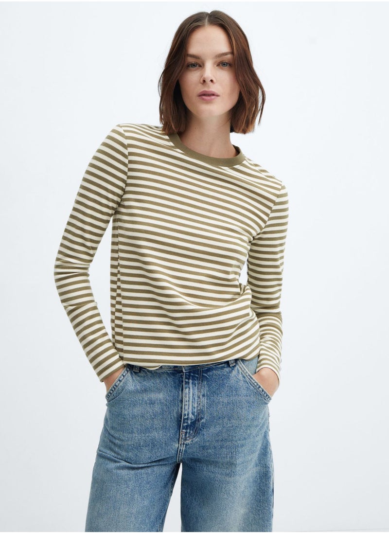 MANGO - Crew Neck Striped T-Shirt - Image 1