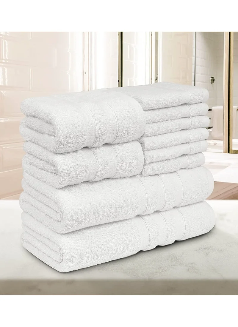 1 تشيس Set of 10 Zofty Bathroom Towel Set - 2 Bath Towels, 2 Hand Towels and 6 Washcloths - Hotel Quality and Spa Towels White 600GSM