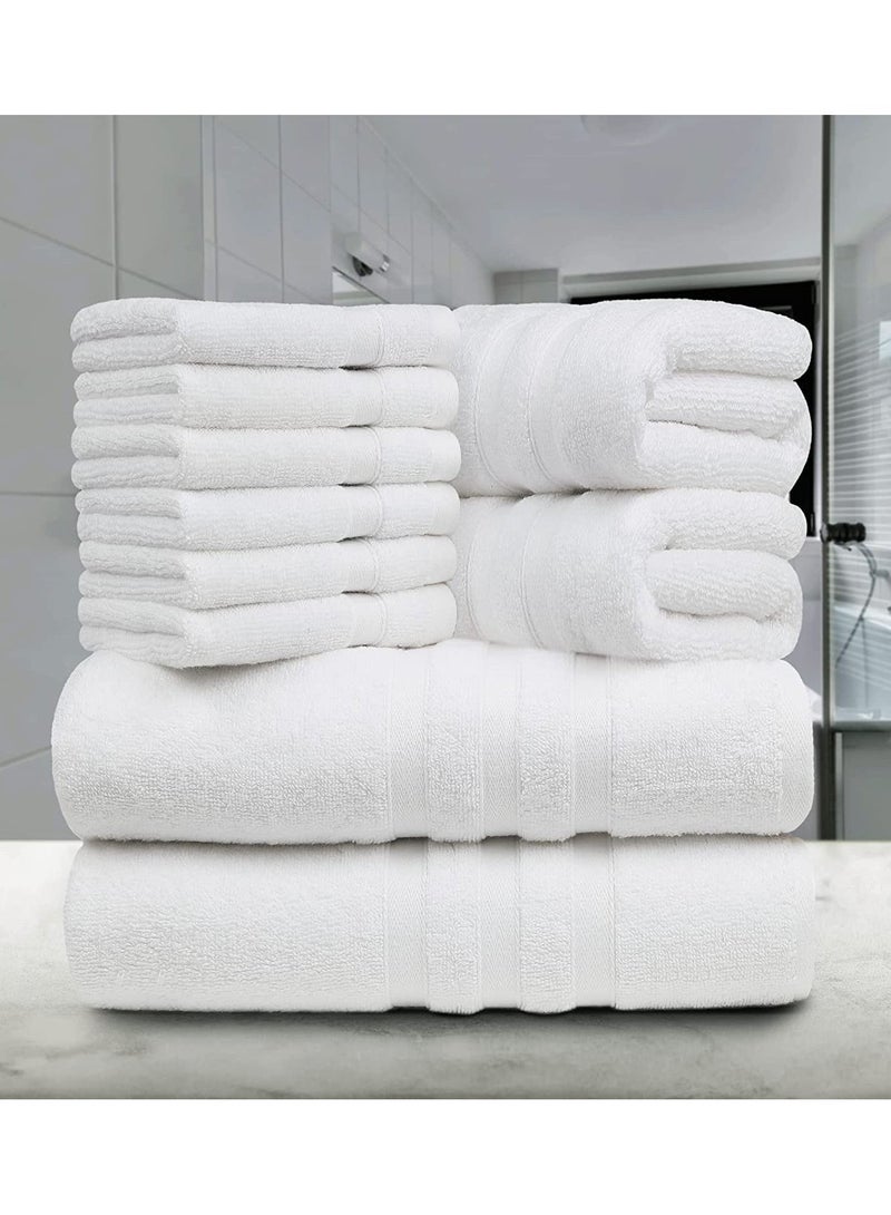 1Chase Set of 10 Zofty Bathroom Towel Set - 2 Bath Towels, 2 Hand Towels and 6 Washcloths - Hotel Quality and Spa Towels White 600GSM - Image 1