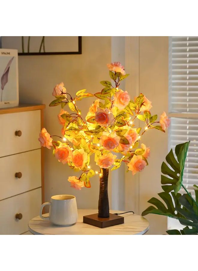 USB Powered Champagne Rose Mini Tree Lamp Soft Glow Floral Nightstand Decor - Image 2