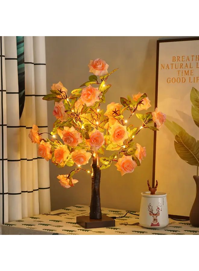 USB Powered Champagne Rose Mini Tree Lamp Soft Glow Floral Nightstand Decor - Image 1