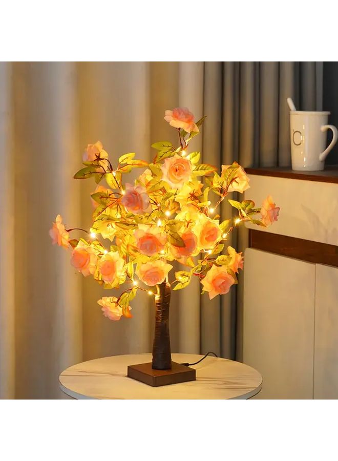 USB Powered Champagne Rose Mini Tree Lamp Soft Glow Floral Nightstand Decor - Image 4
