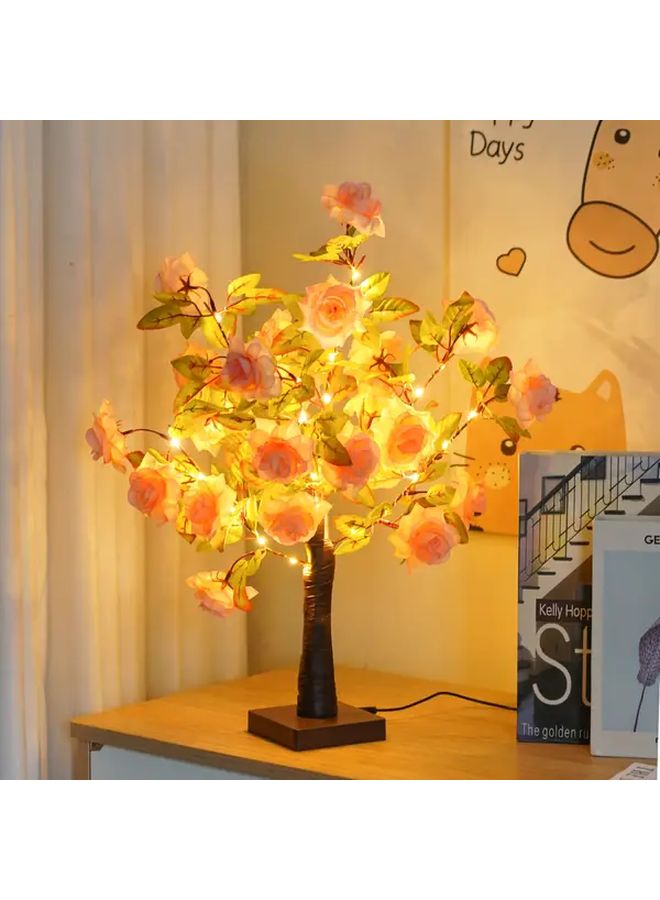 USB Powered Champagne Rose Mini Tree Lamp Soft Glow Floral Nightstand Decor - Image 5