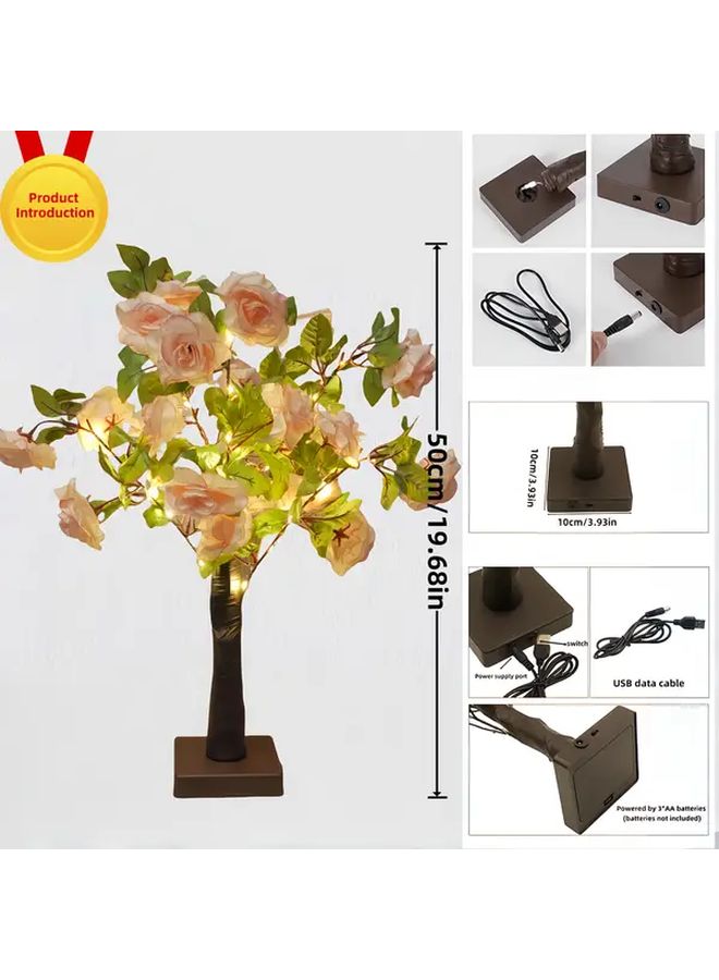 USB Powered Champagne Rose Mini Tree Lamp Soft Glow Floral Nightstand Decor - Image 3