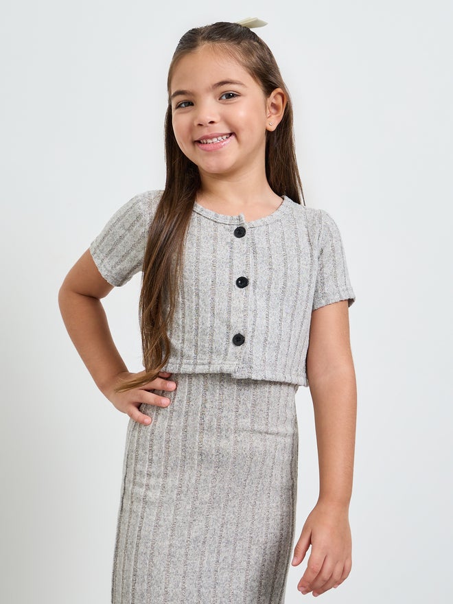 Styli Girls Ribbed Strappy Dress and Cardigan Set - Image 3