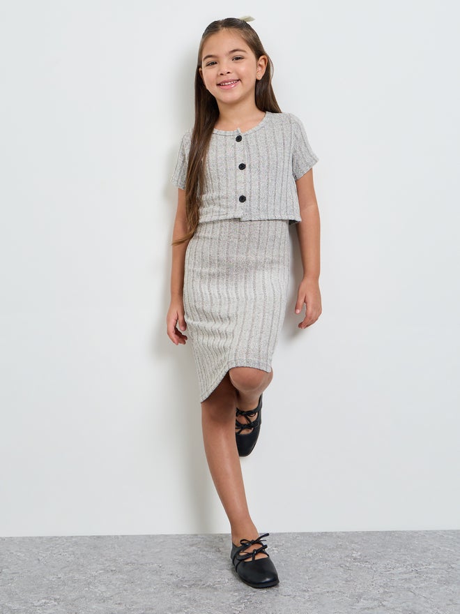 Styli Girls Ribbed Strappy Dress and Cardigan Set - Image 2