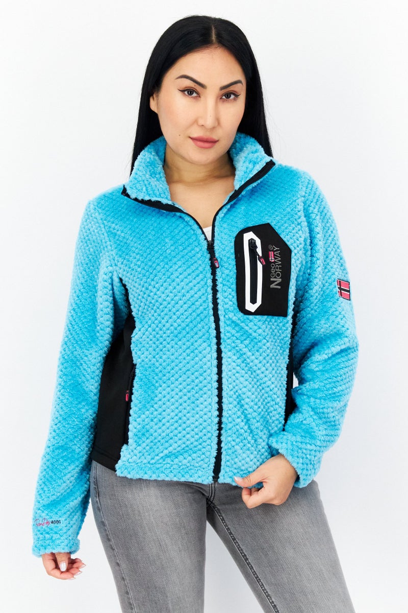 GEOGRAPHICAL NORWAY سويت شيرت نسائي بأكمام طويلة و ياقة عالية، تركواز - Image 1