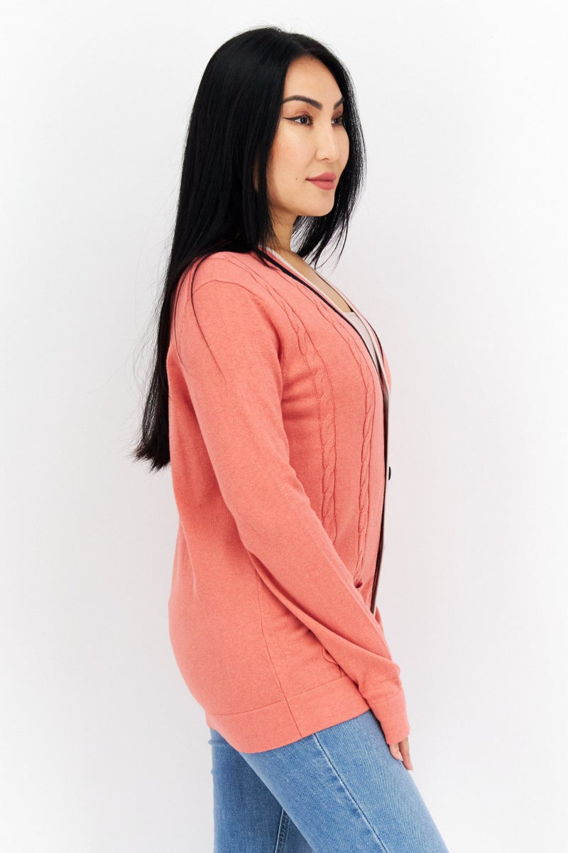 Lyle & Scott Women V-Neck Long Sleeve Printed Cardigan, Pink Combo  - Image 3