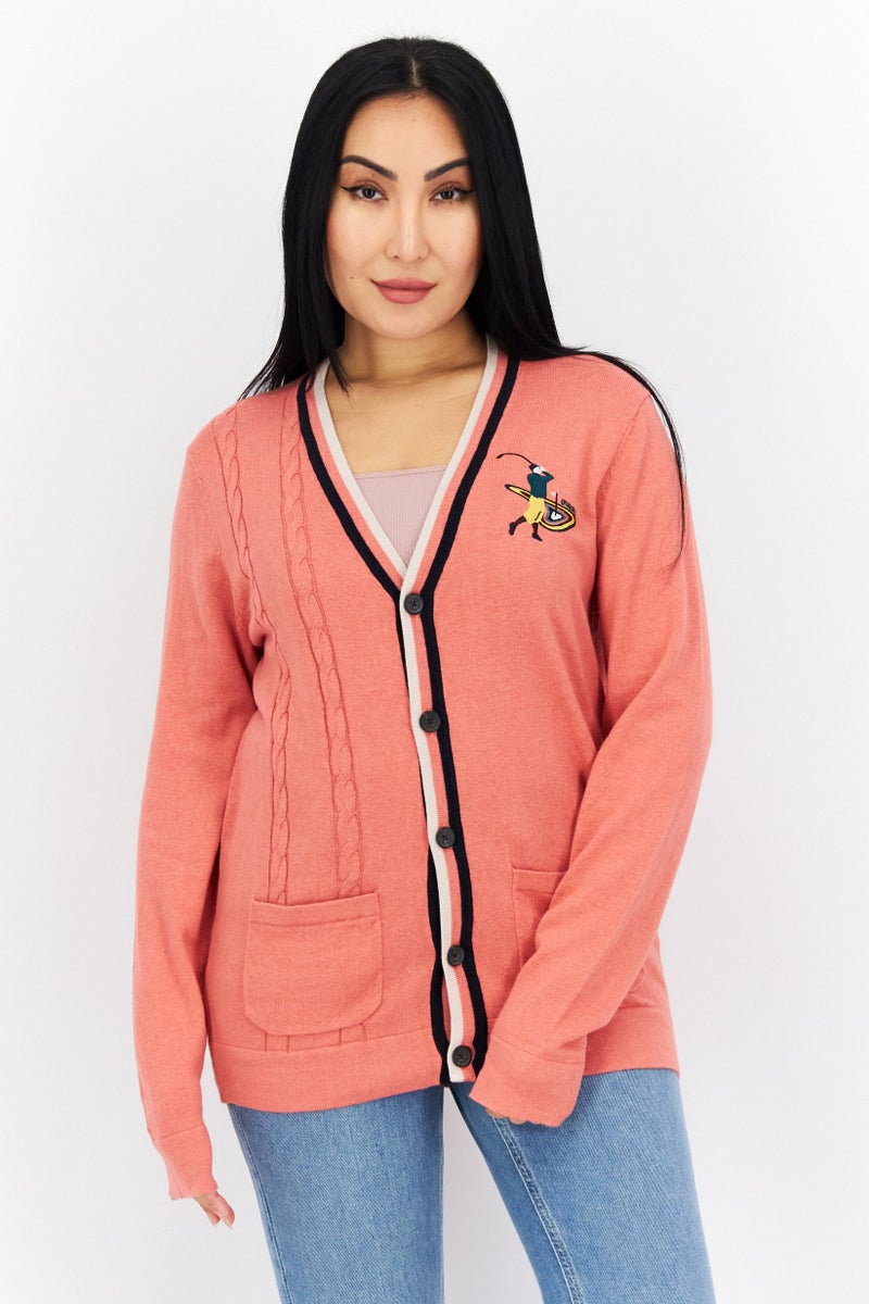 Lyle & Scott Women V-Neck Long Sleeve Printed Cardigan, Pink Combo  - Image 1