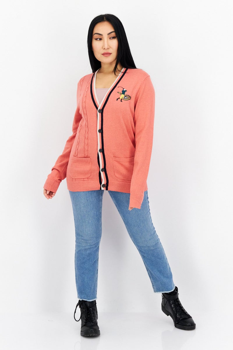 Lyle & Scott Women V-Neck Long Sleeve Printed Cardigan, Pink Combo  - Image 4