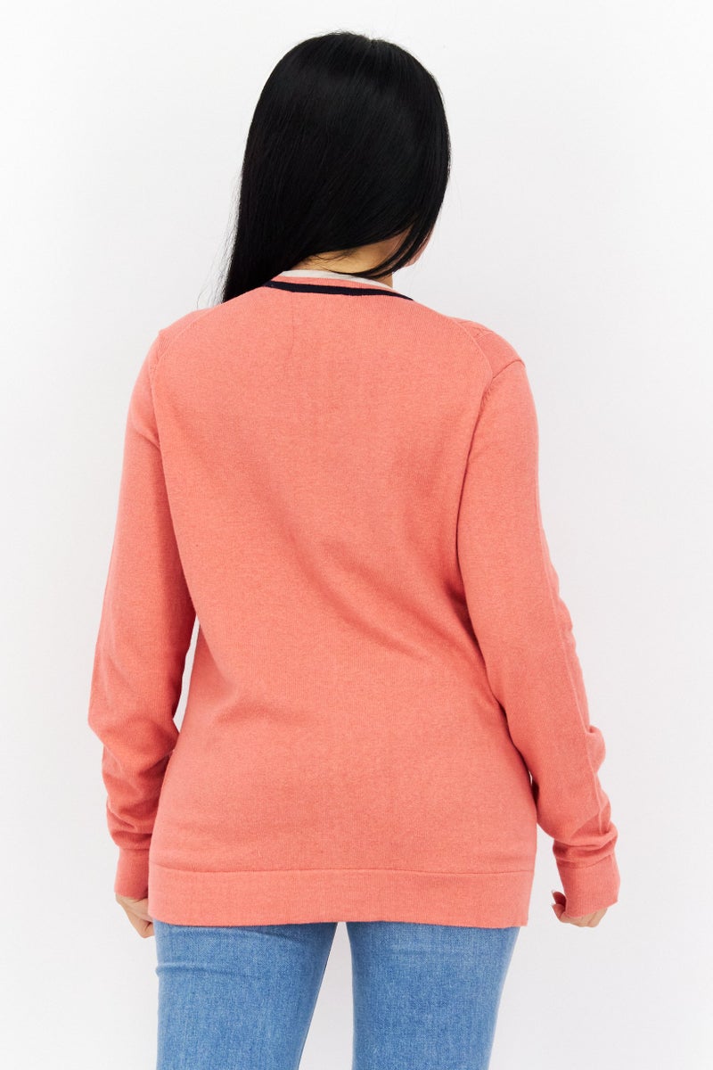 Lyle & Scott Women V-Neck Long Sleeve Printed Cardigan, Pink Combo  - Image 2