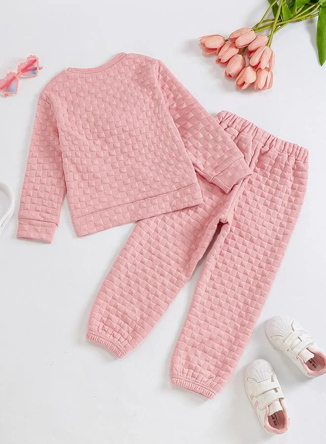 Take Two Take Two Girl's Texture Bow Detail Long Sleeve T-shirt With Pants Set
