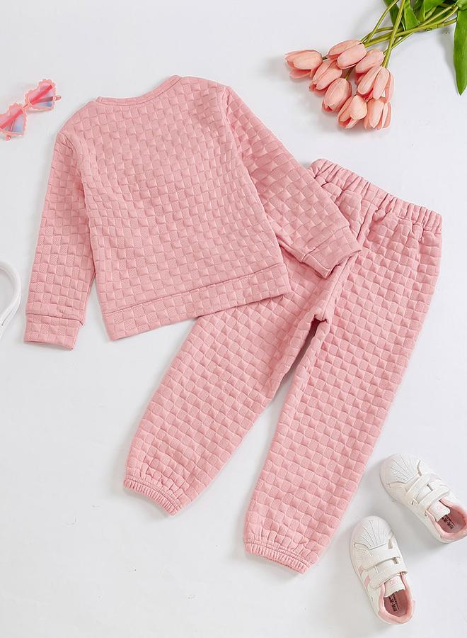 Take Two Girl's Texture Bow Detail Long Sleeve T-shirt With Pants Set - Image 2