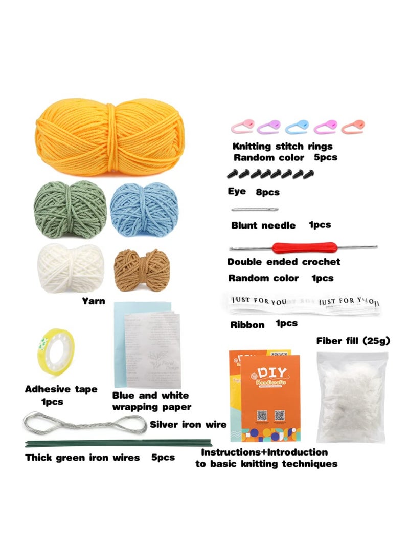 Generic Beginner Crochet Kit with Yarn and Detailed Tutorials for Adults and Kids, Perfect for Creating Beautiful Animal and Bouquet Designs  - Image 2