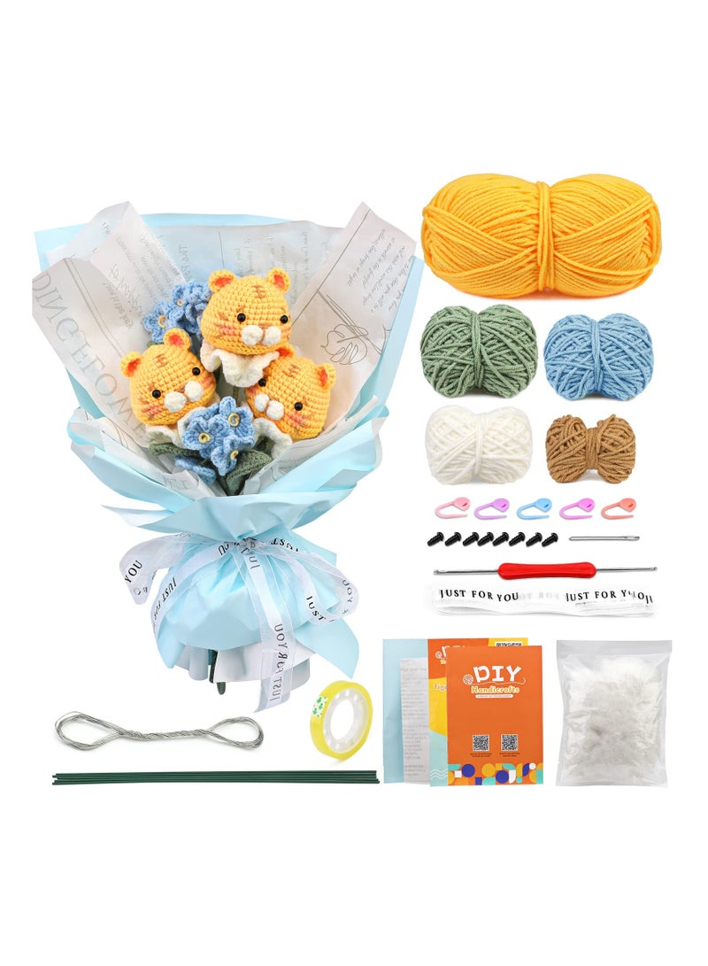 Generic Beginner Crochet Kit with Yarn and Detailed Tutorials for Adults and Kids, Perfect for Creating Beautiful Animal and Bouquet Designs  - Image 1