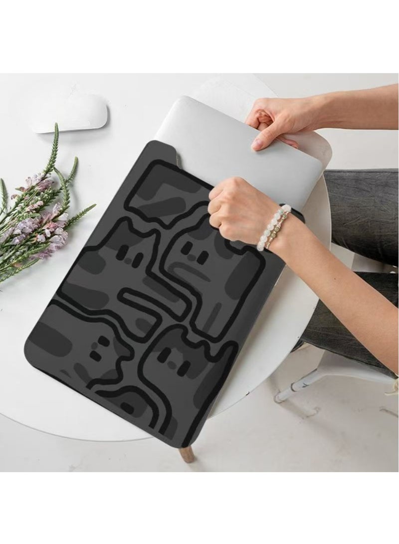 UrbanNest Laptop 14/13 Sleeve Case, PU leather, mouse pad included, water resistant, for Apple MacBook Pro/Air, Huawei, HP, Dell, Xiaomi and Other (Dark Grey Cat) - Image 1
