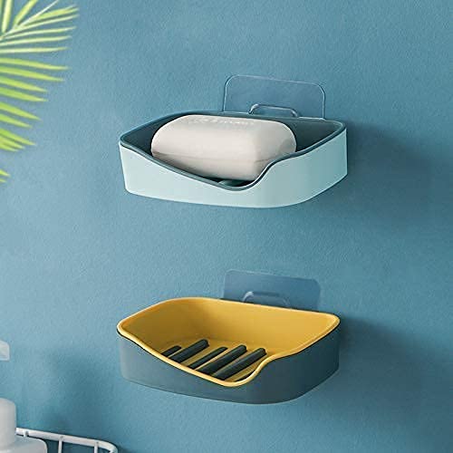 Inditradition Self Adhesive Wall Mounted Soap Holder for Bathroom with Water Draining Tray Plastic Pack of 2 Multi - Image 1