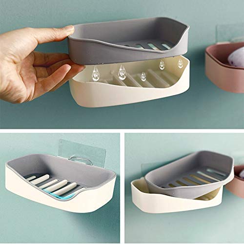Inditradition Self Adhesive Wall Mounted Soap Holder for Bathroom with Water Draining Tray Plastic Pack of 2 Multi - Image 2