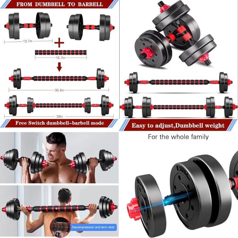 Adjustable Dumbbells10KG Adjustable Weights Dumbbell Barbell Set With Connecting Rod Free Weights Dumbbells Set Fitness Exercises for Home Gym Suitable Men Women Equipment 10 kg - Image 1