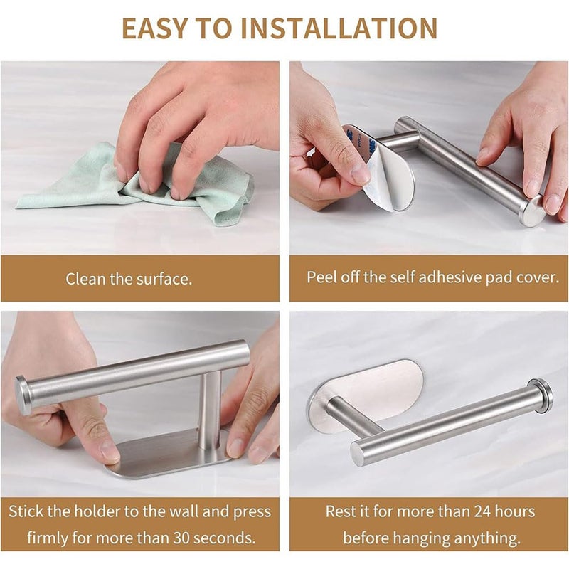Bukela Toilet Paper Holder Self Adhesive, Thicken SUS304 Stainless Steel Rustproof Adhesive Toilet Roll Holder no Drilling for Bathroom, Kitchen, Washroom (Silver) - Image 3