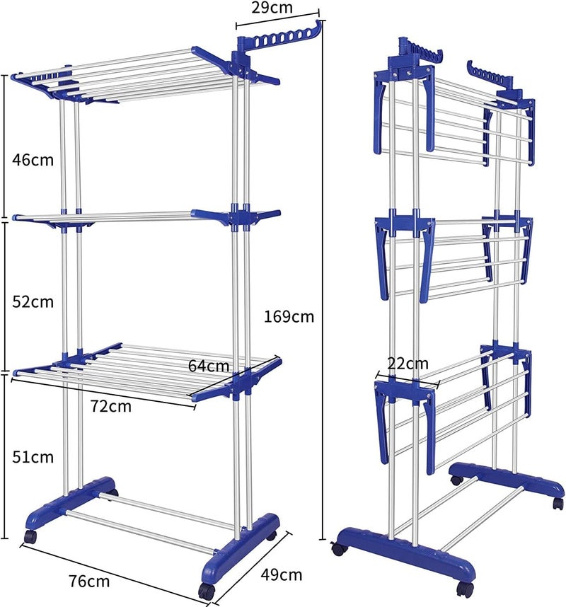 Rainbow Drywell Premium 2 Pole 3Layer Clothes Stand Drying Rack Clothes Airer Stand Suitable for Balcony Passage Terrace or Indoors - Image 2
