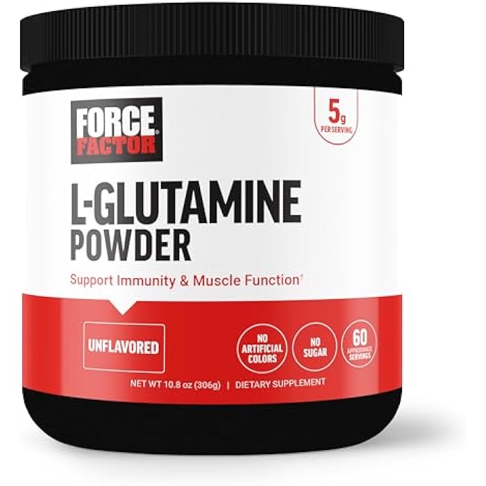 Force Factor L-Glutamine Powder for Post Workout Recovery, Muscle Recovery, Healthy Muscle Function, and Immunity, 5000mg/5g Glutamine Supplement, Vegan, Non-GMO, 60 Servings - Image 1