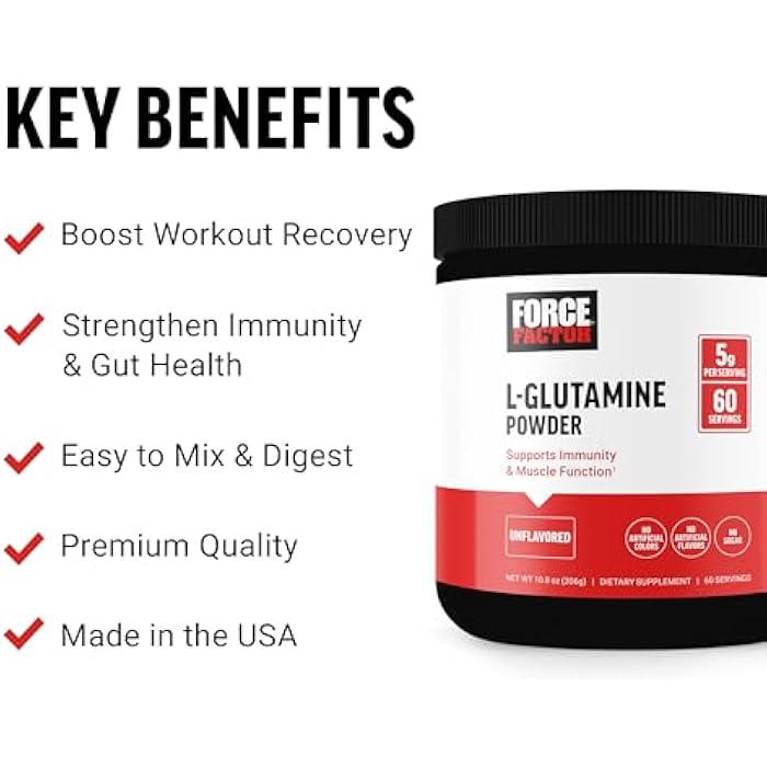 Force Factor L-Glutamine Powder for Post Workout Recovery, Muscle Recovery, Healthy Muscle Function, and Immunity, 5000mg/5g Glutamine Supplement, Vegan, Non-GMO, 60 Servings - Image 2