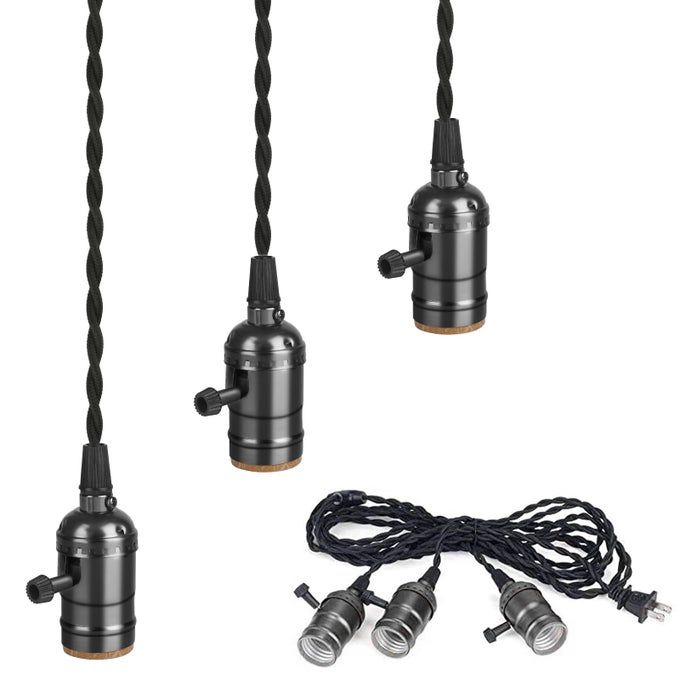 VINTAGE PLUGIN PENDANT LIGHT KIT WITH 1TO3 HANGING E26E27 SOCKETS INDUSTRIAL HANGING LIGHT WITH INDIVIDUAL ROTARY SWITCHES EASY DIY LIGHTING FOR LIVING ROOM PATIO AND PLANT CORNERS BLACK