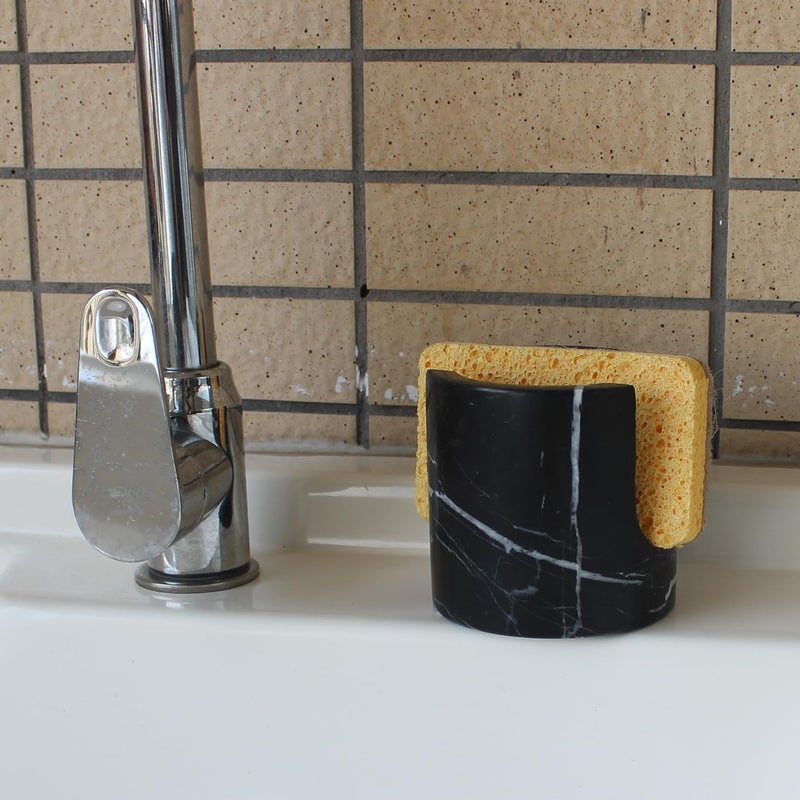 Nawgnail Natural Marble Travertine Sponge Holder for Kitchen Counter, Drying Rack, Sponge Caddy for Sink Organizer - Nero Portoro Marble - Image 2