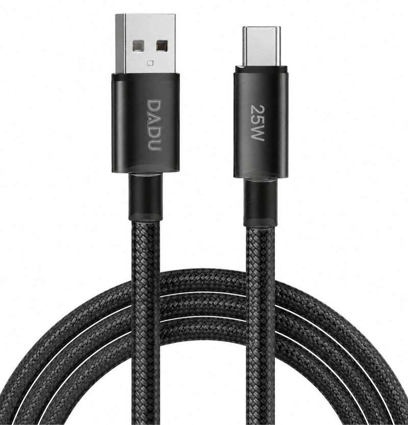DC-C261 كابل شحن سريع ونقل بيانات تايب سي بقوة خمسة وعشرون واط بطول متر مضفر نايلون مع هيكل ألومنيوم وشريحة ذكية وحماية متعددة