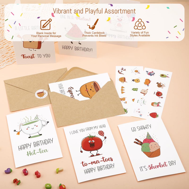Thboxes 40 Birthday Cards with Envelopes & Stickers Set, 4"x6" Funny Bulk Birthday Card 20 Unique Designs Cute Handmade Greeting Card for Kids, Women, Friends, Family, Work & Office - Image 4