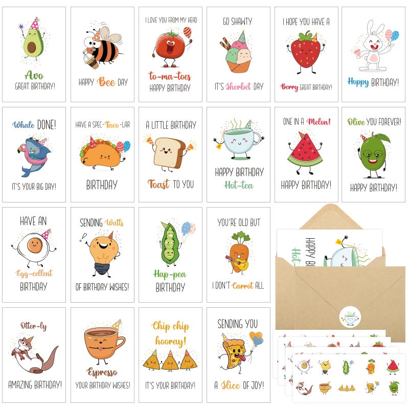 Thboxes 40 Birthday Cards with Envelopes & Stickers Set, 4"x6" Funny Bulk Birthday Card 20 Unique Designs Cute Handmade Greeting Card for Kids, Women, Friends, Family, Work & Office - Image 2