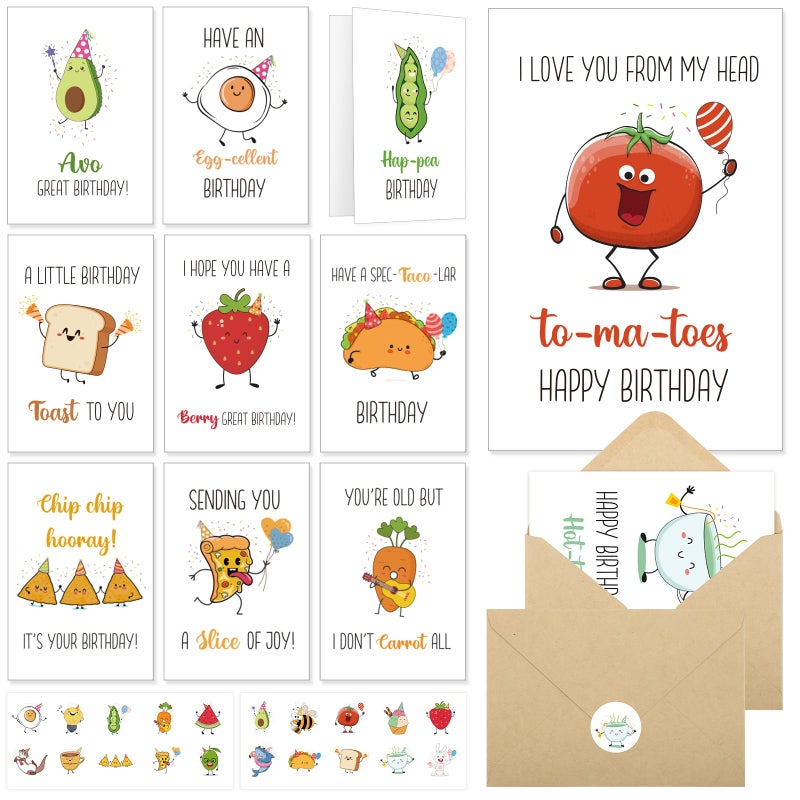 Thboxes 40 Birthday Cards with Envelopes & Stickers Set, 4"x6" Funny Bulk Birthday Card 20 Unique Designs Cute Handmade Greeting Card for Kids, Women, Friends, Family, Work & Office - Image 1