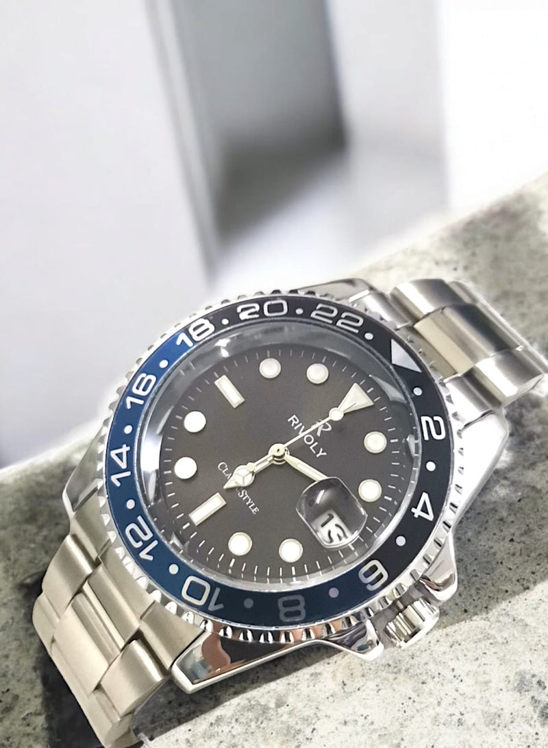 Rivoly Men's Stainless Steel Analog Quartz Date Display Watch Easy to Read Fashion Design Waterproof Luxury Classic Big Face Wrist Watch - Image 1