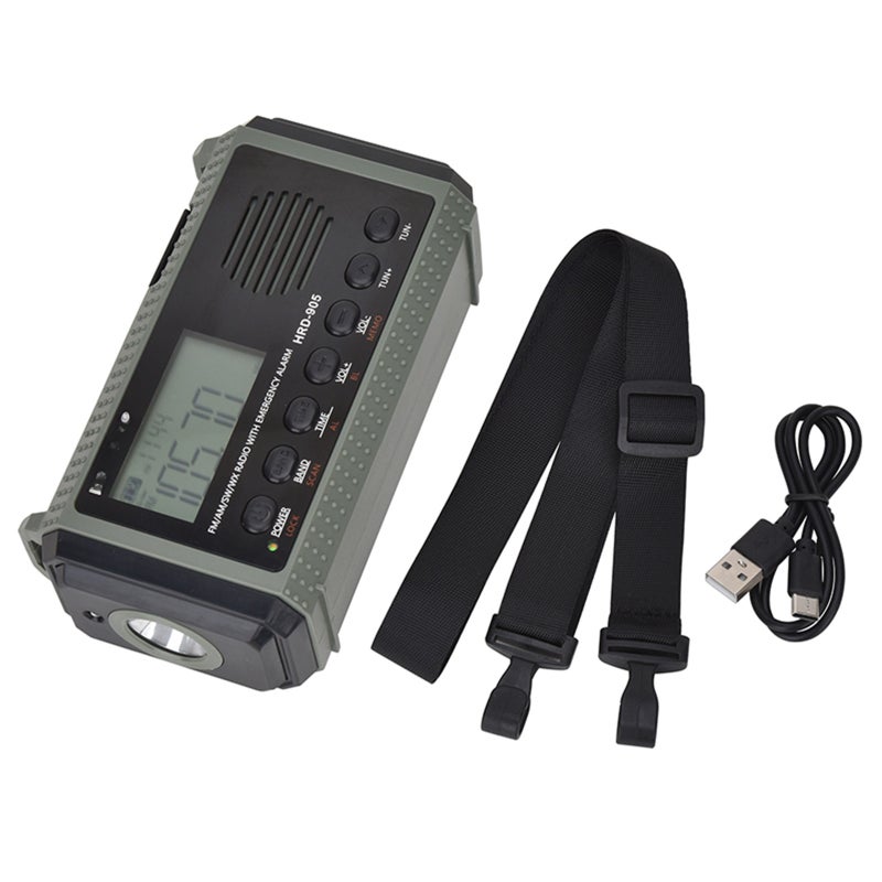 Portable All-Band Radio: Ash Black 10000mAh Multi-functional Emergency Radio - One-Touch SOS Alarm Solar Hand Crank Type-C Charging Long-lasting Power for Emergency Preparedness Disaster Prevention Ou - Image 1