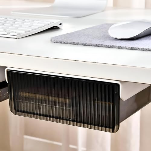 oddpod ™ Reed Under The Table Hidden Drawer/Acrylic Desk Organiser For Home & Office - Black (Medium), Stationery - Image 1