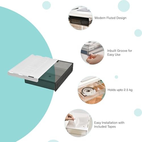 oddpod ™ Reed Under The Table Hidden Drawer/Acrylic Desk Organiser For Home & Office - Black (Medium), Stationery - Image 4