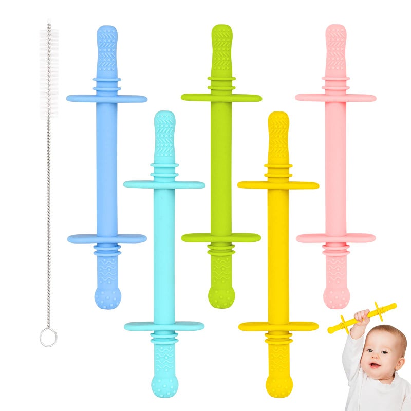 Fu Store Hollow Teether Tube Chew Straw Toy for Infant Toddlers Silicone Tubes Teething Toys for Babies 3-12 Months BPA Free/Freezable/Dishwasher and Refrigerator Safe (5 Pack) - Image 1