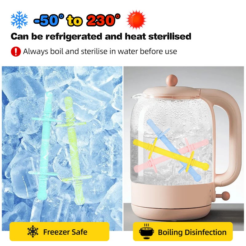 Fu Store Hollow Teether Tube Chew Straw Toy for Infant Toddlers Silicone Tubes Teething Toys for Babies 3-12 Months BPA Free/Freezable/Dishwasher and Refrigerator Safe (5 Pack) - Image 4