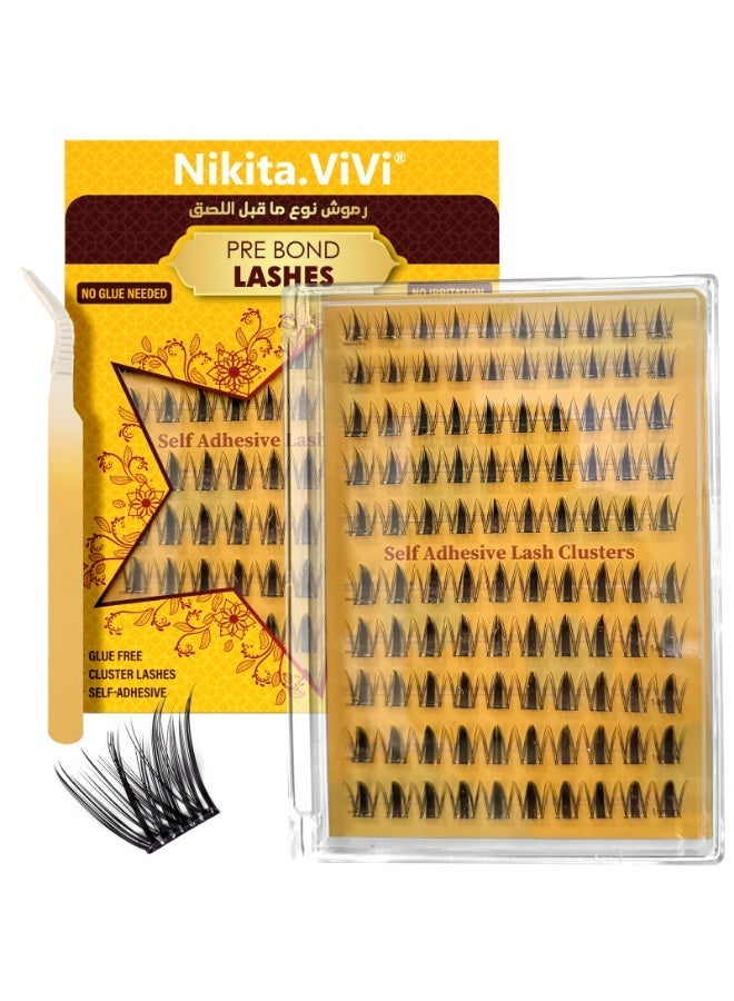 NIKITA.VIVI طقم رموش من نوع بوند المسبق مع ملاقط رموش لاصقة ذاتياً طراز أوراق القيقب الخريفية رموش أنمي، طراز كوري، رفيعة سوداء، طبيعية، ديناميكية، رموش مجعدة رقيقة طقم تجميع رموش DIY لمكياج العيون رموش مزيفة 100 قطعة - Image 2